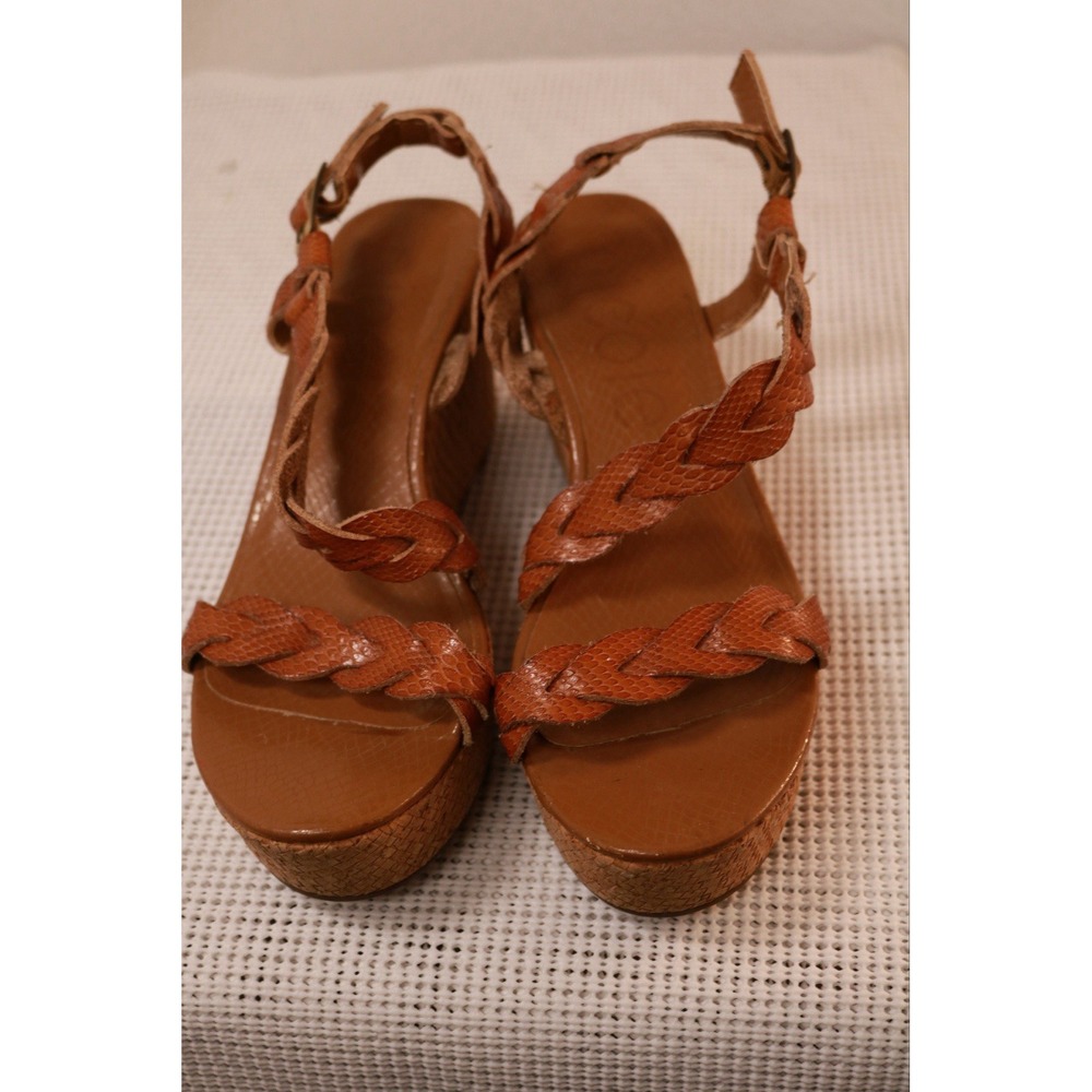 Nicole Women's Wedge Sandals Size 7 Brown Braided Cork Platform